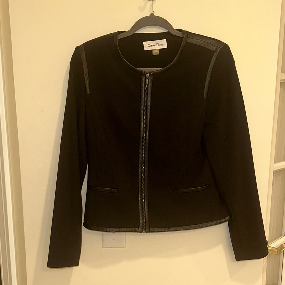 Calvin Klein Black Women's Blazer with Leather Accents